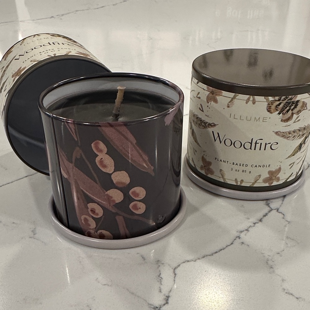 NWT Illume Woodfire Scented Candle 🕯️ Tins, Bundle of 2 - Picture 2 of 6
